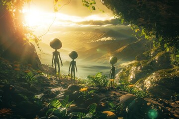 Bring to life an otherworldly landscape where aliens peacefully coexist with nature