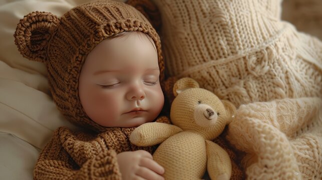 cute baby with teddy bear doll