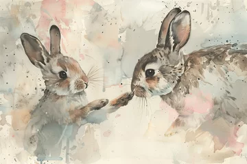 Foto op Aluminium Profiles of two hares on a watercolor background © Aleksandra