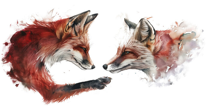 Two watercolor foxes