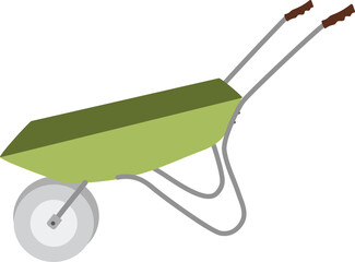 Green wheelbarrow for gardening isolated in white background