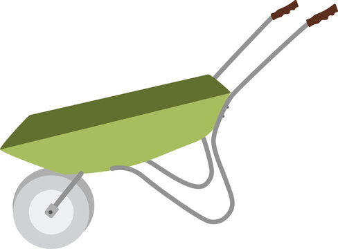 Green wheelbarrow for gardening isolated in white background