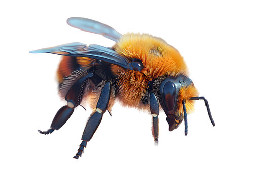A 3D animated cartoon render of a busy bee collecting nectar from a colorful flower.