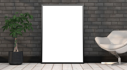 abstract mock up room with picture frame as template - 3D Illustration - 746577888