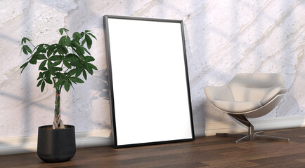 abstract mock up room with picture frame as template - 3D Illustration - 746578038