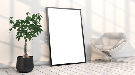 abstract mock up room with picture frame as template - 3D Illustration - 746578043