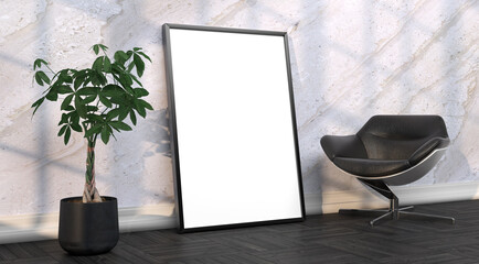 abstract mock up room with picture frame as template - 3D Illustration - 746578093