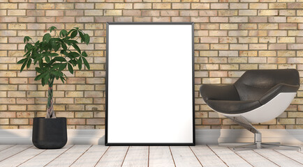 abstract mock up room with picture frame as template - 3D Illustration - 746578201