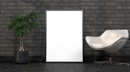 abstract mock up room with picture frame as template - 3D Illustration - 746578225