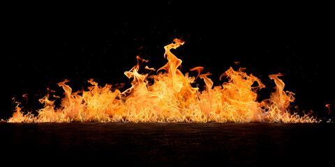 Fire blazes with intense heat on black background