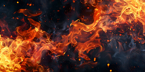 Fototapeta na wymiar Fire blazes with intense heat on black background