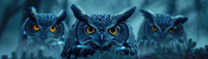 Eagle Owl, the Majestic Hunter of the Night, Perched Amidst the Verdant Canopy: A Portrait of...