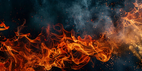 Fire blazes with intense heat on black background