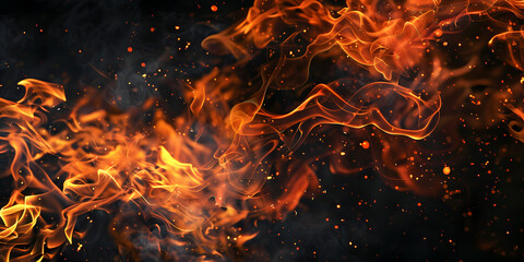 Fototapeta na wymiar Fire blazes with intense heat on black background