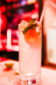 cocktail with strawberry and lime