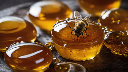 close-up of a bee sitting on honey