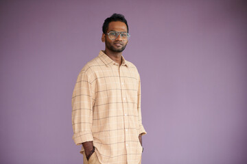 Portrait of confident Indian man wearing glasses and comfy cotton shirt