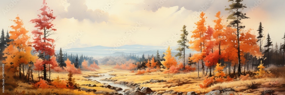 Poster stream flowing through a forest generative ai