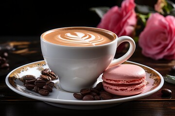 vibrant macarons and coffee at city cafe...  title. vibrant macarons and coffee at city cafe - 746581621