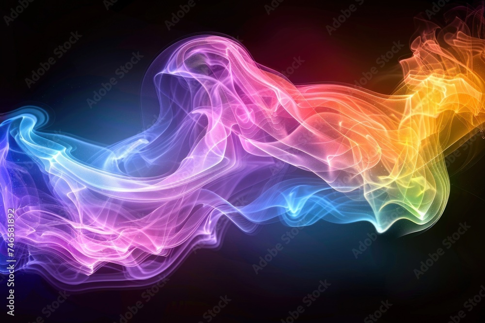 Poster a vibrant swirl of rainbow-colored smoke flows elegantly against a dark backdrop, creating an abstra