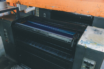 Offset printing machines. Large printing machine perspective. printing machine cylinders and...