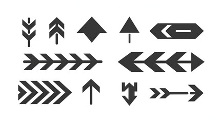 set of arrows icon modren simple flat black vector point, generative Ai