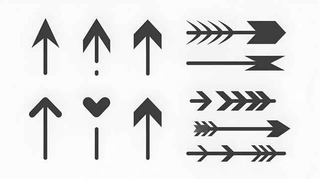 set of arrows icon modren simple flat black vector point, generative Ai