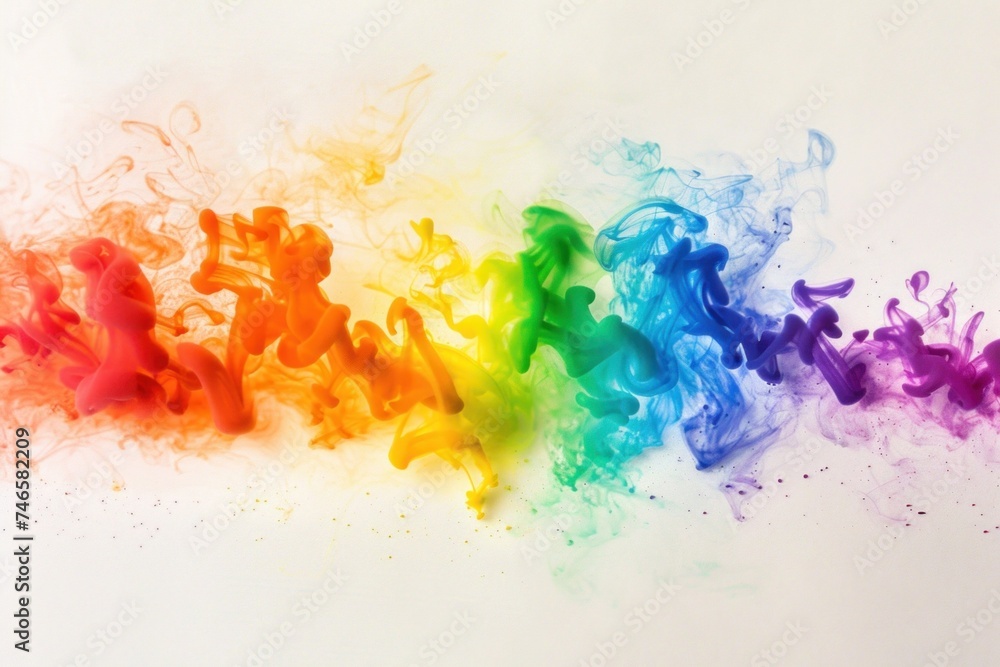Poster a vibrant spectrum of colored smoke arcs elegantly against a warm, luminous backdrop, creating a dyn