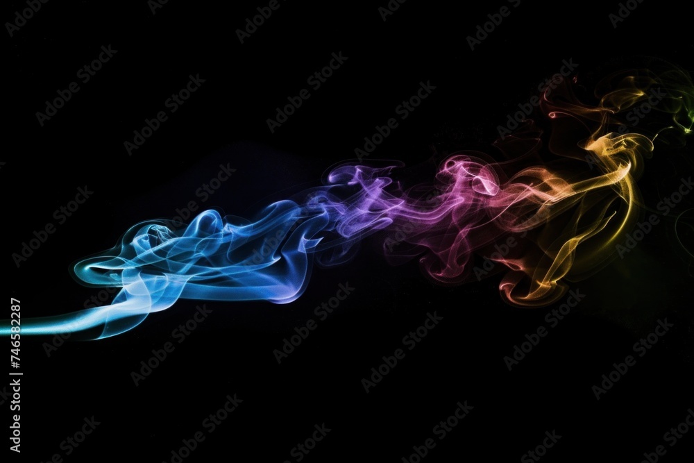 Poster a vibrant swirl of rainbow-colored smoke flows elegantly against a dark backdrop, creating an abstra