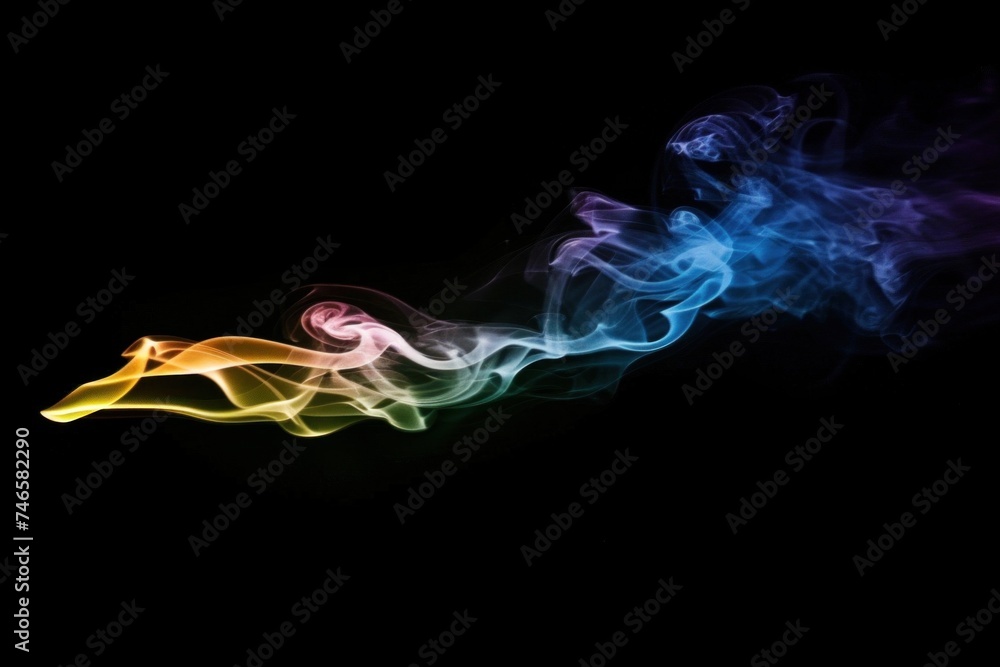 Poster a vibrant swirl of rainbow-colored smoke flows elegantly against a dark backdrop, creating an abstra