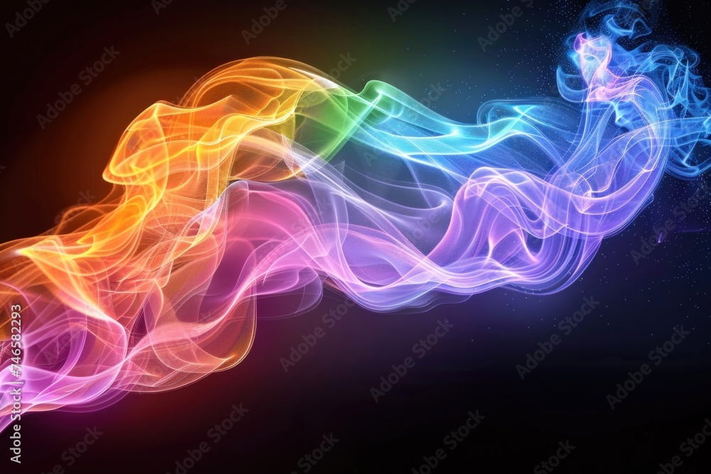 Poster a vibrant swirl of rainbow-colored smoke flows elegantly against a dark backdrop, creating an abstra