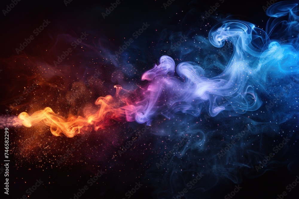 Poster a vibrant swirl of rainbow-colored smoke flows elegantly against a dark backdrop, creating an abstra