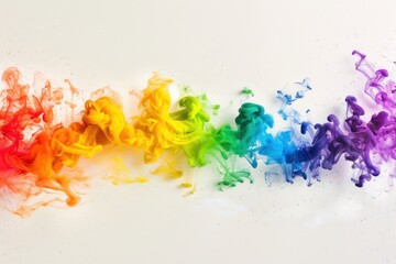 A vibrant spectrum of colored smoke arcs elegantly against a warm, luminous backdrop, creating a dynamic visual display.