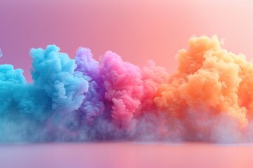 Fototapeta premium A vibrant display of multi-hued smoke swirls gracefully through the air against a soft gradient backdrop.