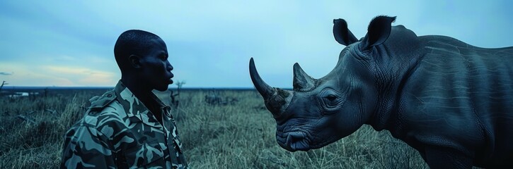 Majestic Rhinoceros Roaming the African Savannah: A Symbol of Power and Endangerment in the Wild. This Magnificent Creature