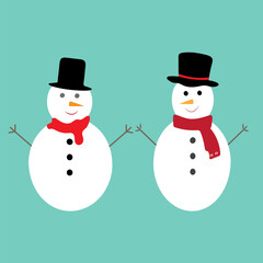 Snowman icon flat style. Vector eps10. Snowman with hat and scarf. Vector illustration. New year concept.