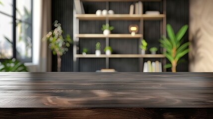 Empty mahogany desk with blurred office background - excellent for product presentation