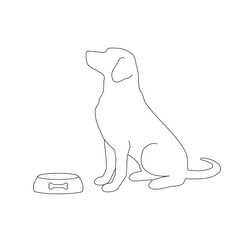 Silhouette of a dog and a bowl on a white background. Vector illustration, web design object.	