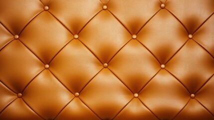 Gold leather seats. Close-up texture of genuine leather with brown rhombic stitches. luxurious background Brown leather with studs for a beautiful pattern and background.