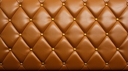 Gold leather seats. Close-up texture of genuine leather with brown rhombic stitches. luxurious background Brown leather with studs for a beautiful pattern and background.