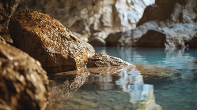 Generative AI image of Water and rocks in a cave abstract detail background
