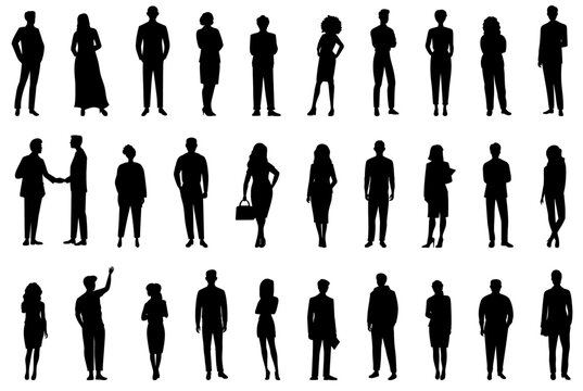 silhouettes of people working group of standing business people vector