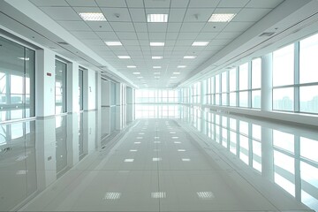 Modern apartment with shiny white epoxy floor and open plan design