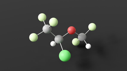 isoflurane molecular structure, general anesthetic, ball and stick 3d model, structural chemical formula with colored atoms