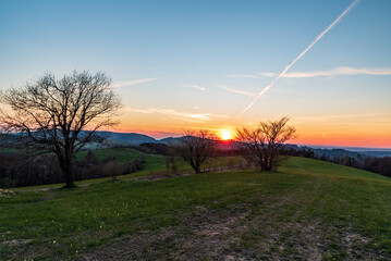 Naklejka premium Sunset in Bile Karpaty mountains on czech - slovakian borderland