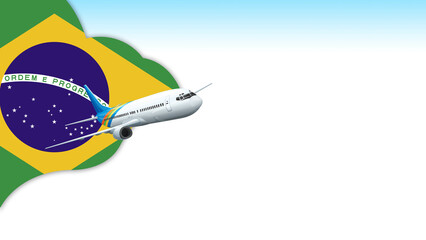 3d illustration plane with Brazil flag background for business and travel design