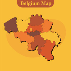 National map of Belgium map vector with regions and cities lines and full every region