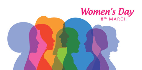 Fototapeta na wymiar international womens day 8th march group of different women vector illustration EPS10