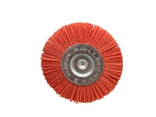 Red abrasive flap disc on white background