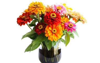 Zinnia Vase for Colorful Home Decor On Transparent Background.